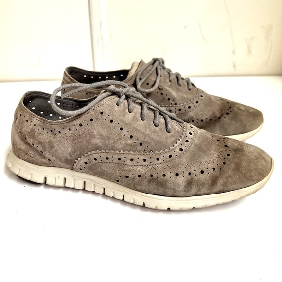 COLE HAAN ZEROGRAND Wing Ox Leather Oxford sneakers size 7.5 women’s Taupe suede - Picture 1 of 9